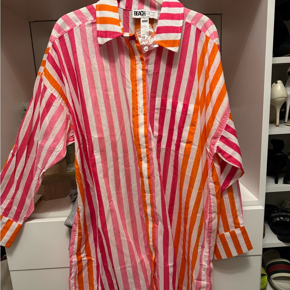 Beach Riot Striped Swim Coverup in Pink and Orange